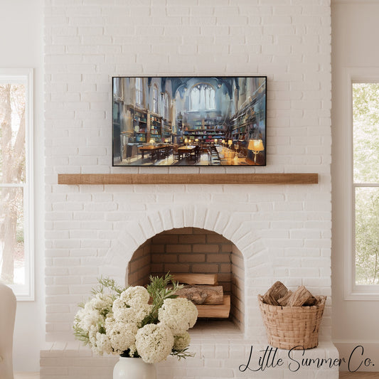 Grand Library Reading Room Frame TV Art displayed on a TV