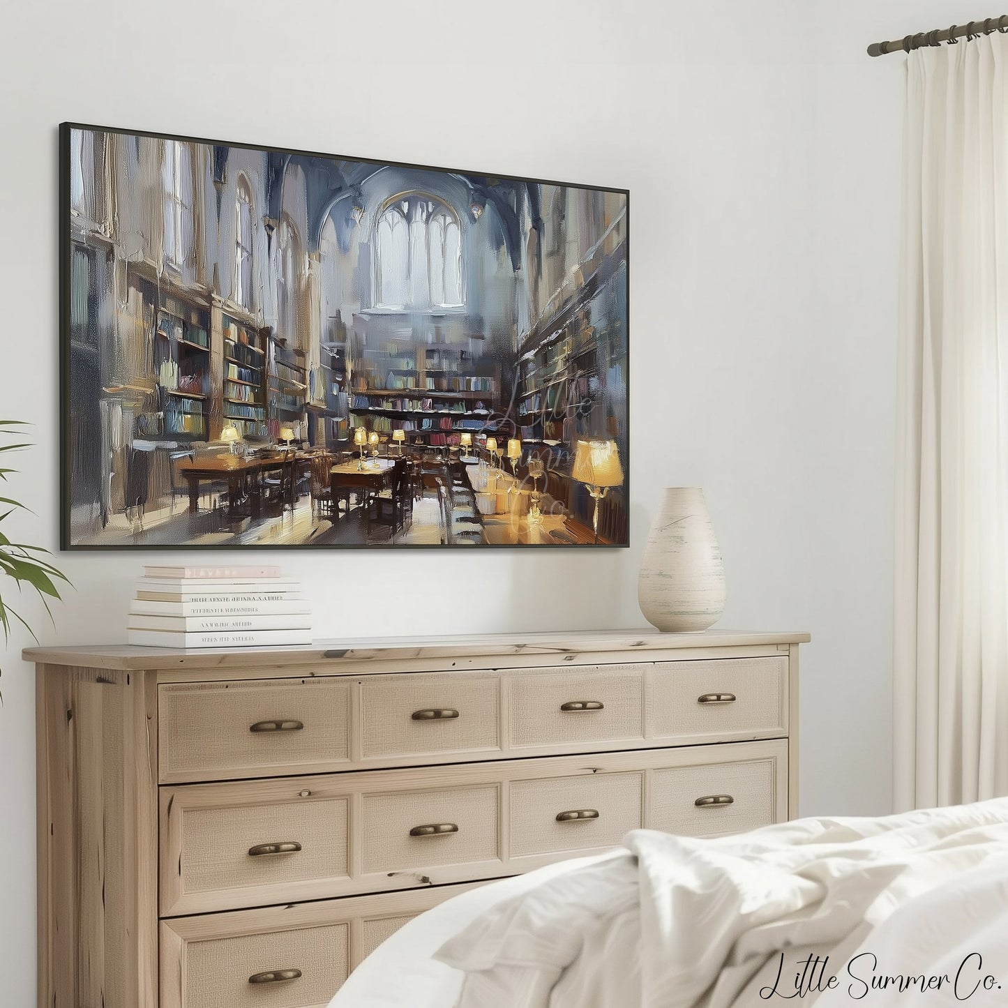 Grand Library Reading Room Frame TV Art displayed on a TV