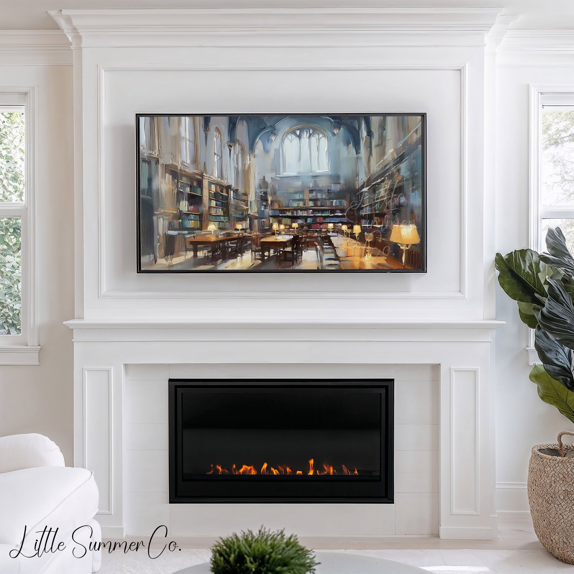 Grand Library Reading Room Frame TV Art displayed on a TV