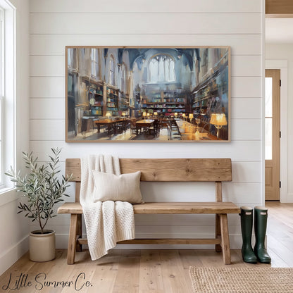 Grand Library Reading Room Frame TV Art displayed on a TV