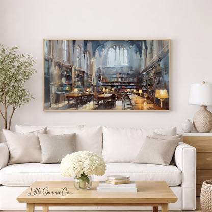 Grand Library Reading Room Frame TV Art displayed on a TV