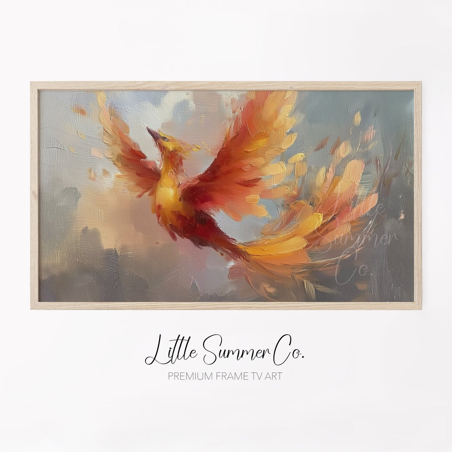 Phoenix Bird in Flight Frame TV Art displayed on a TV