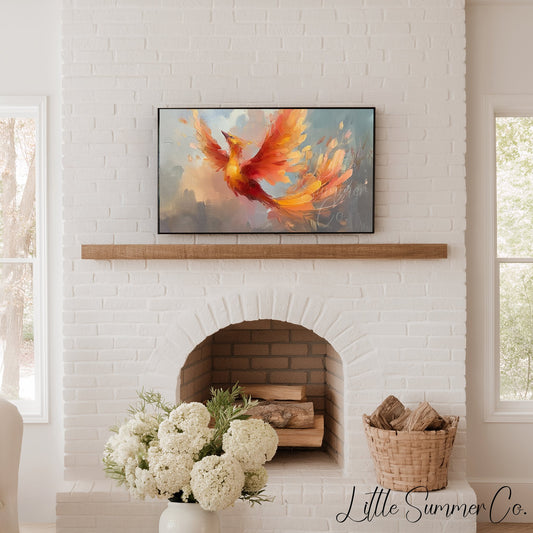 Phoenix Bird in Flight Frame TV Art displayed on a TV