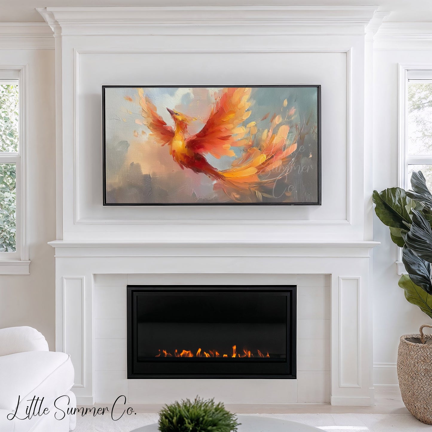 Phoenix Bird in Flight Frame TV Art displayed on a TV