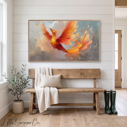 Phoenix Bird in Flight Frame TV Art displayed on a TV