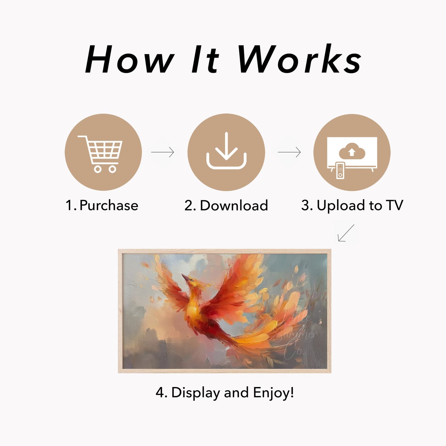 Phoenix Bird in Flight Frame TV Art displayed on a TV