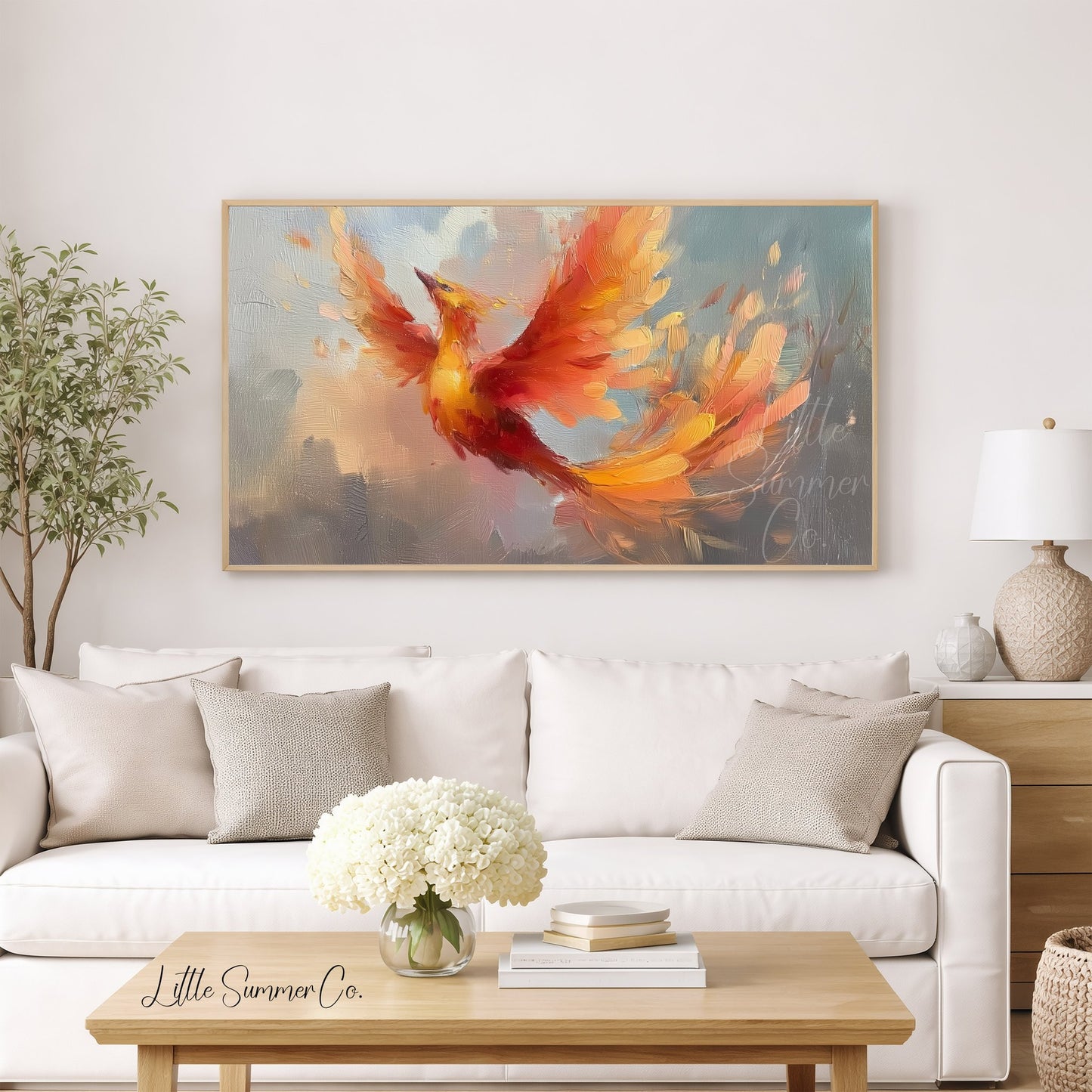 Phoenix Bird in Flight Frame TV Art displayed on a TV
