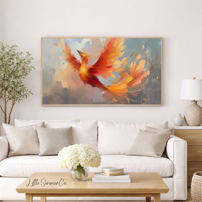 Phoenix Bird in Flight Frame TV Art displayed on a TV