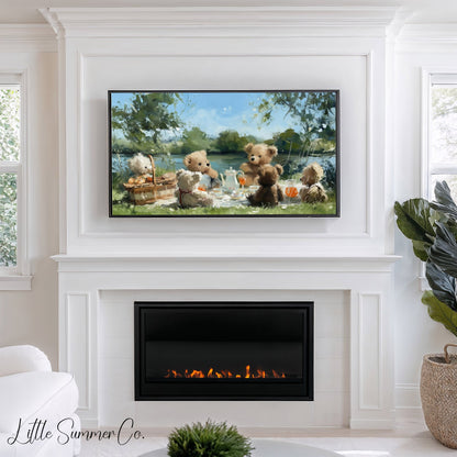 Teddy Bears Picnic Frame TV Art displayed on a TV