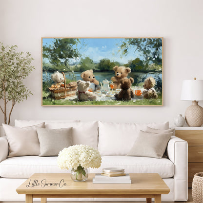 Teddy Bears Picnic Frame TV Art displayed on a TV