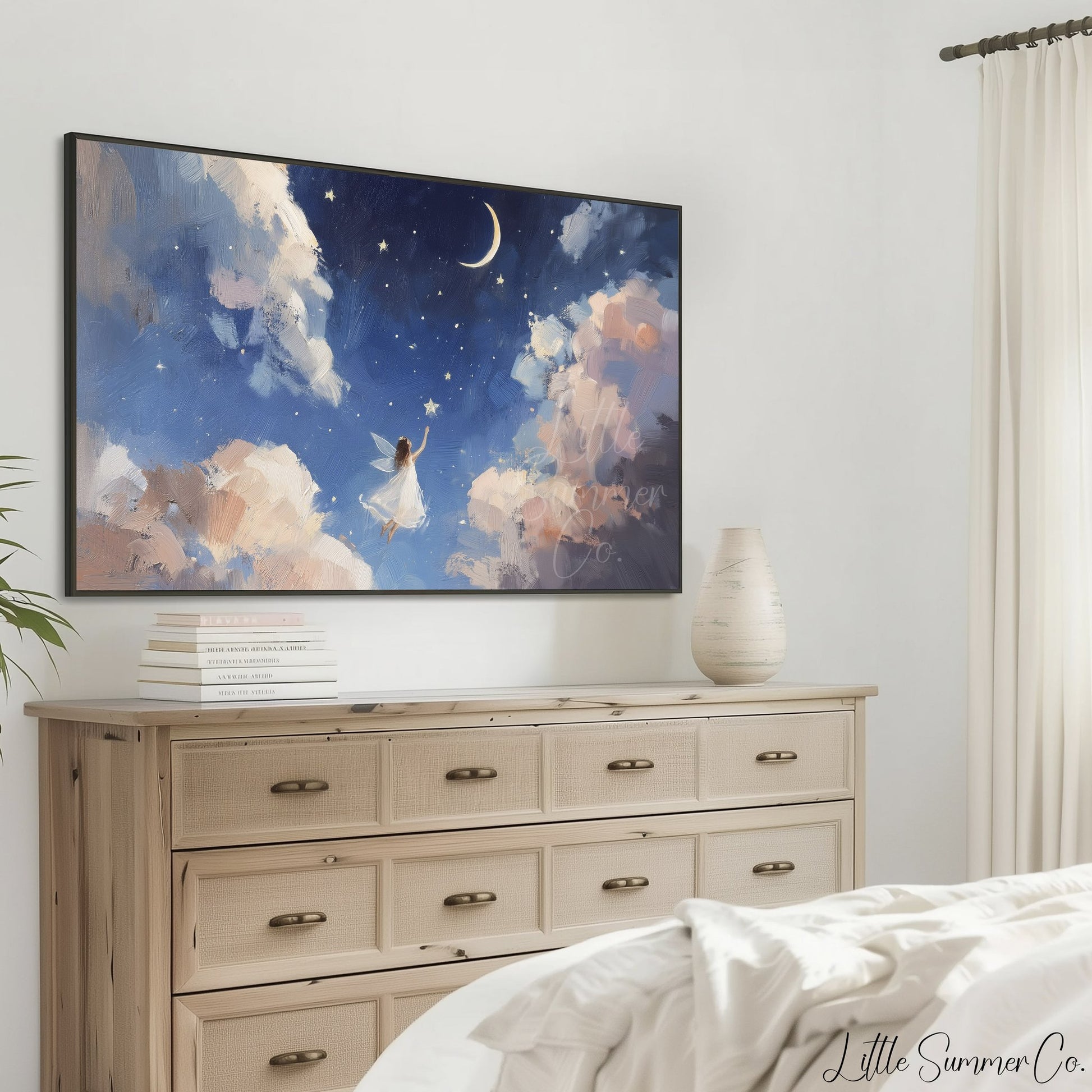 Fairy Reaching for Star Frame TV Art displayed on a TV