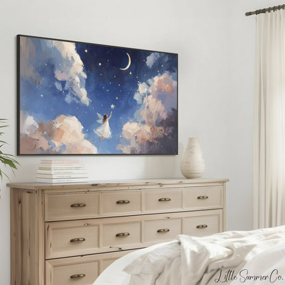 Fairy Reaching for Star Frame TV Art displayed on a TV