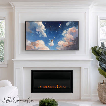 Fairy Reaching for Star Frame TV Art displayed on a TV