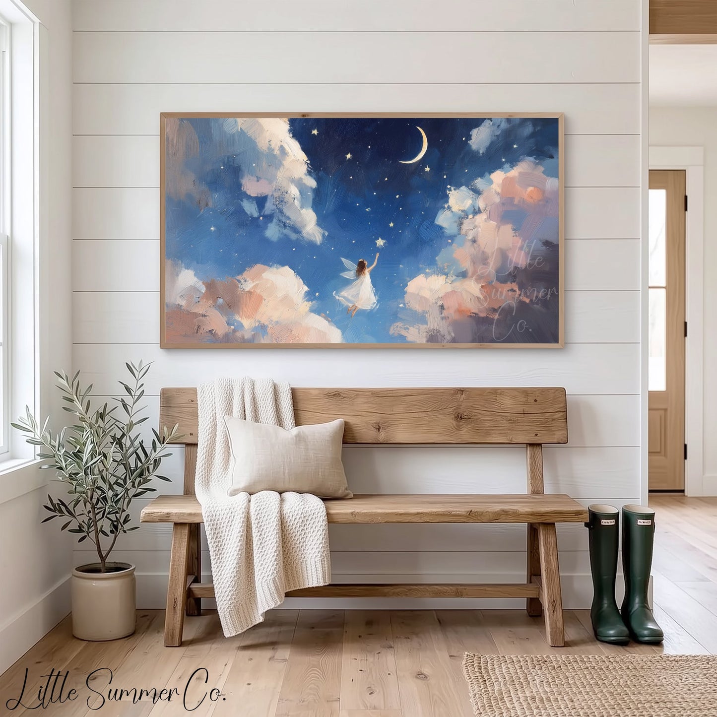 Fairy Reaching for Star Frame TV Art displayed on a TV