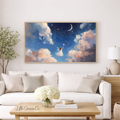 Fairy Reaching for Star Frame TV Art displayed on a TV