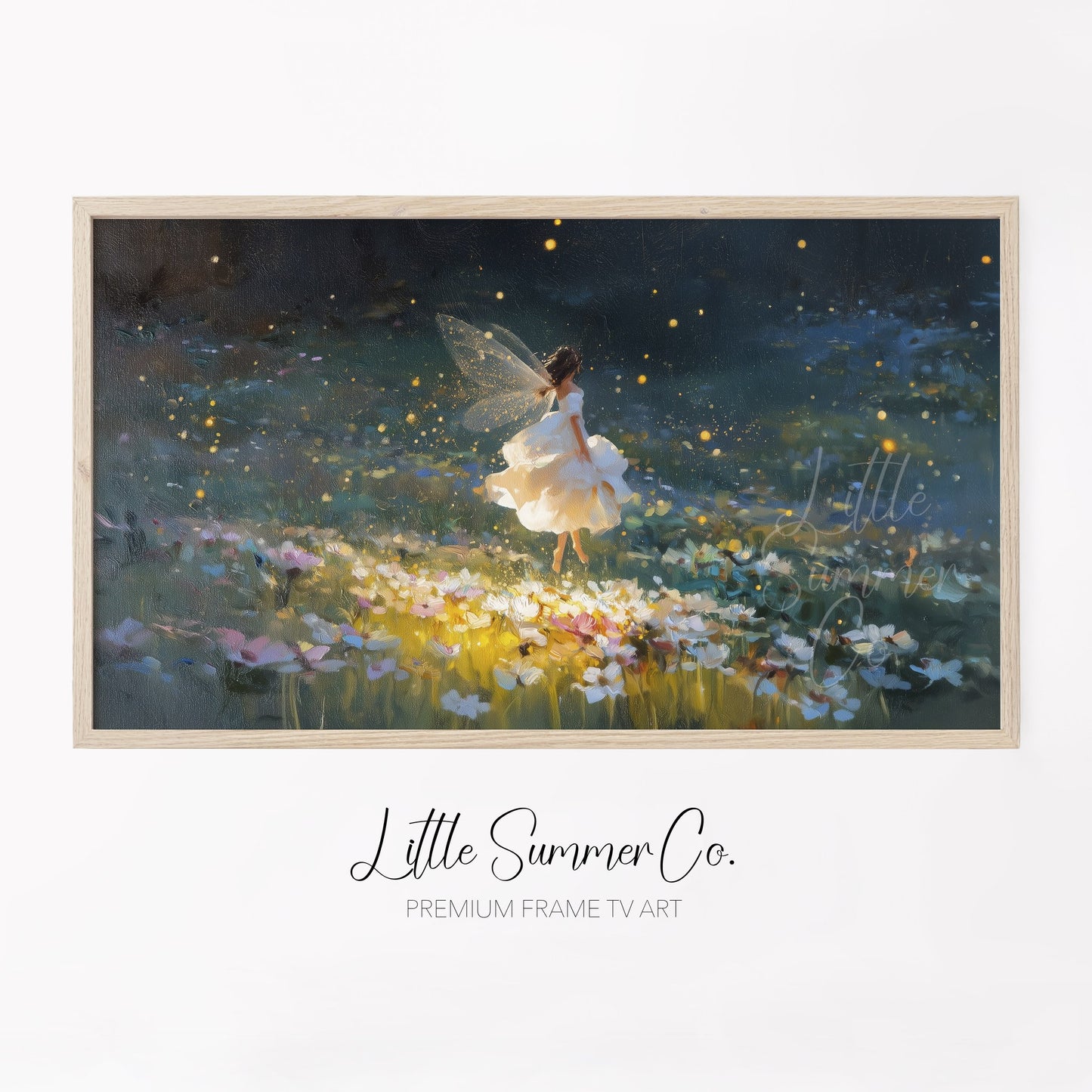 Fairy and Fireflies Frame TV Art displayed on a TV