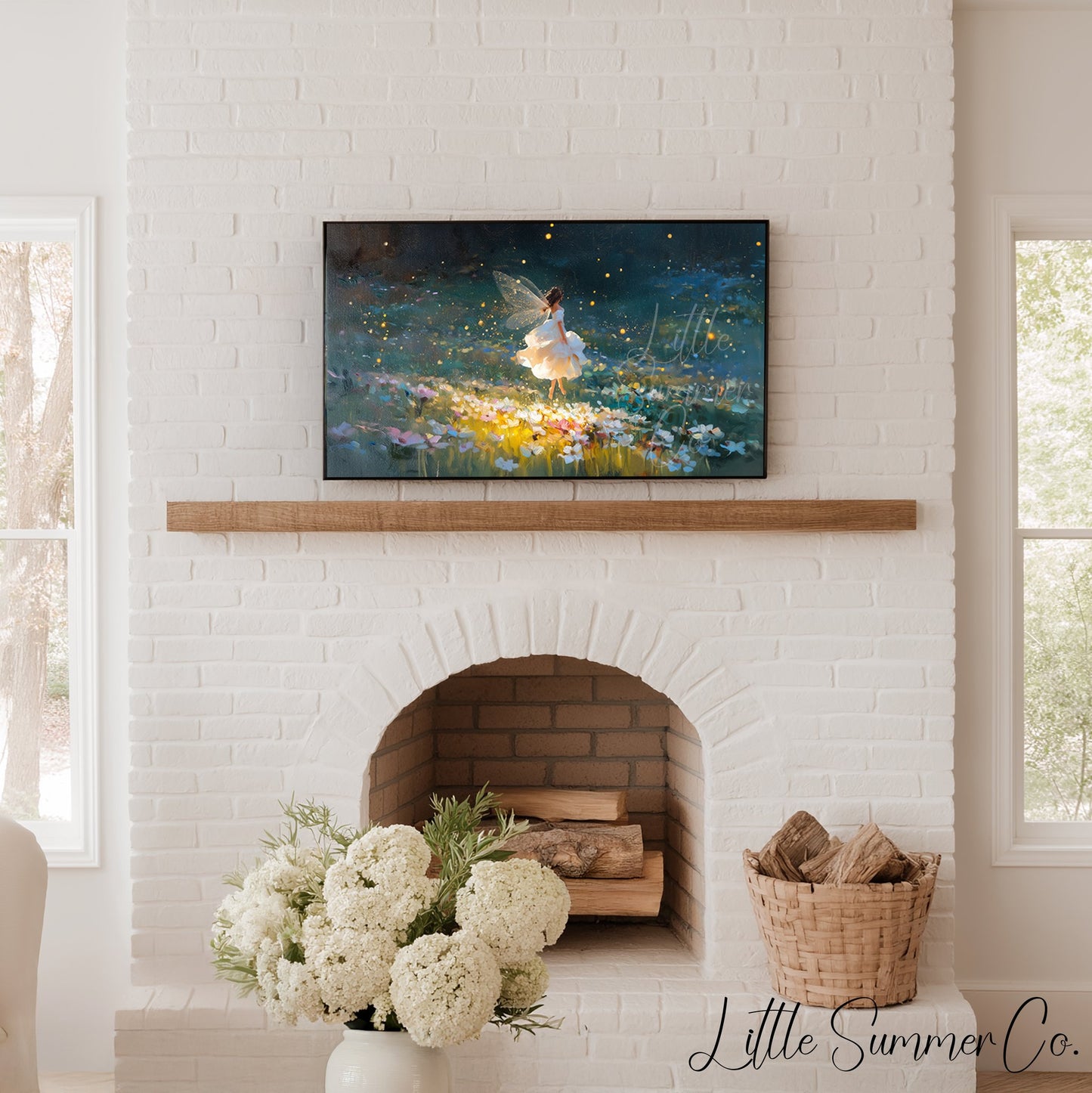 Fairy and Fireflies Frame TV Art displayed on a TV