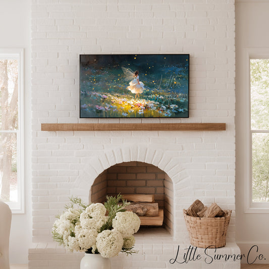 Fairy and Fireflies Frame TV Art displayed on a TV