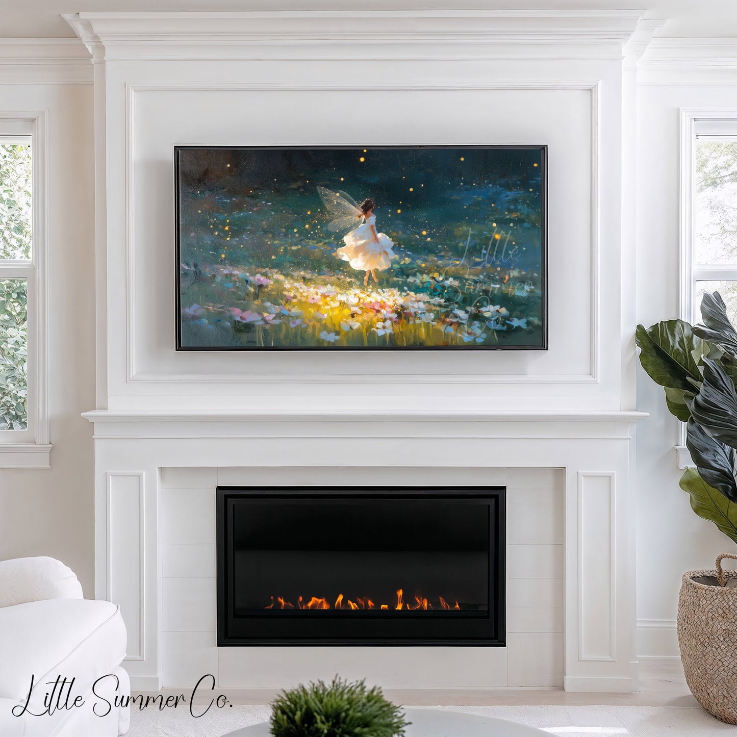 Fairy and Fireflies Frame TV Art displayed on a TV