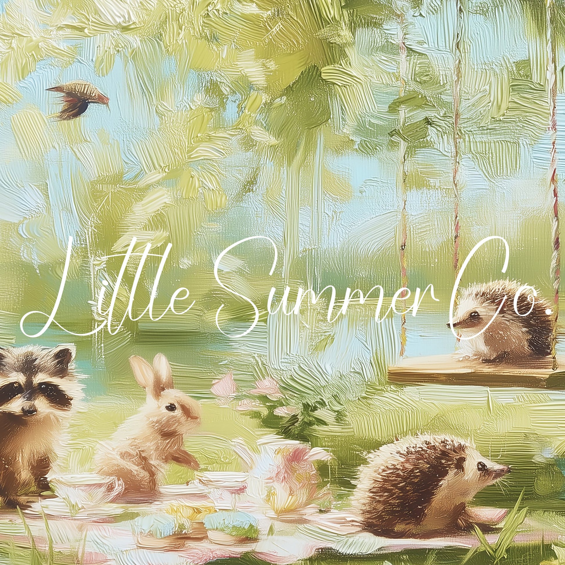 Woodland Creatures Picnic Frame TV Art displayed on a TV