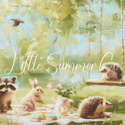 Woodland Creatures Picnic Frame TV Art displayed on a TV