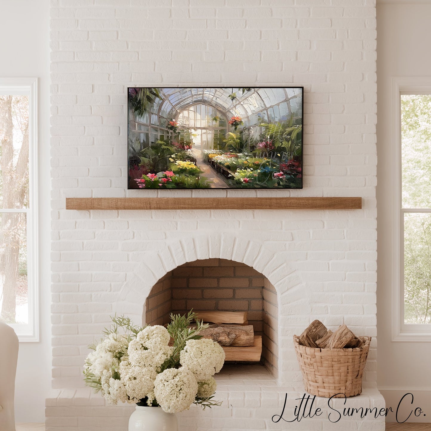 Greenhouse Flowers Frame TV Art displayed on a TV