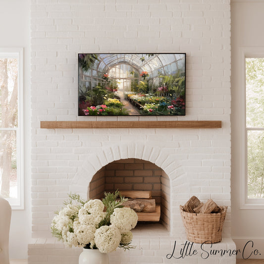 Greenhouse Flowers Frame TV Art displayed on a TV
