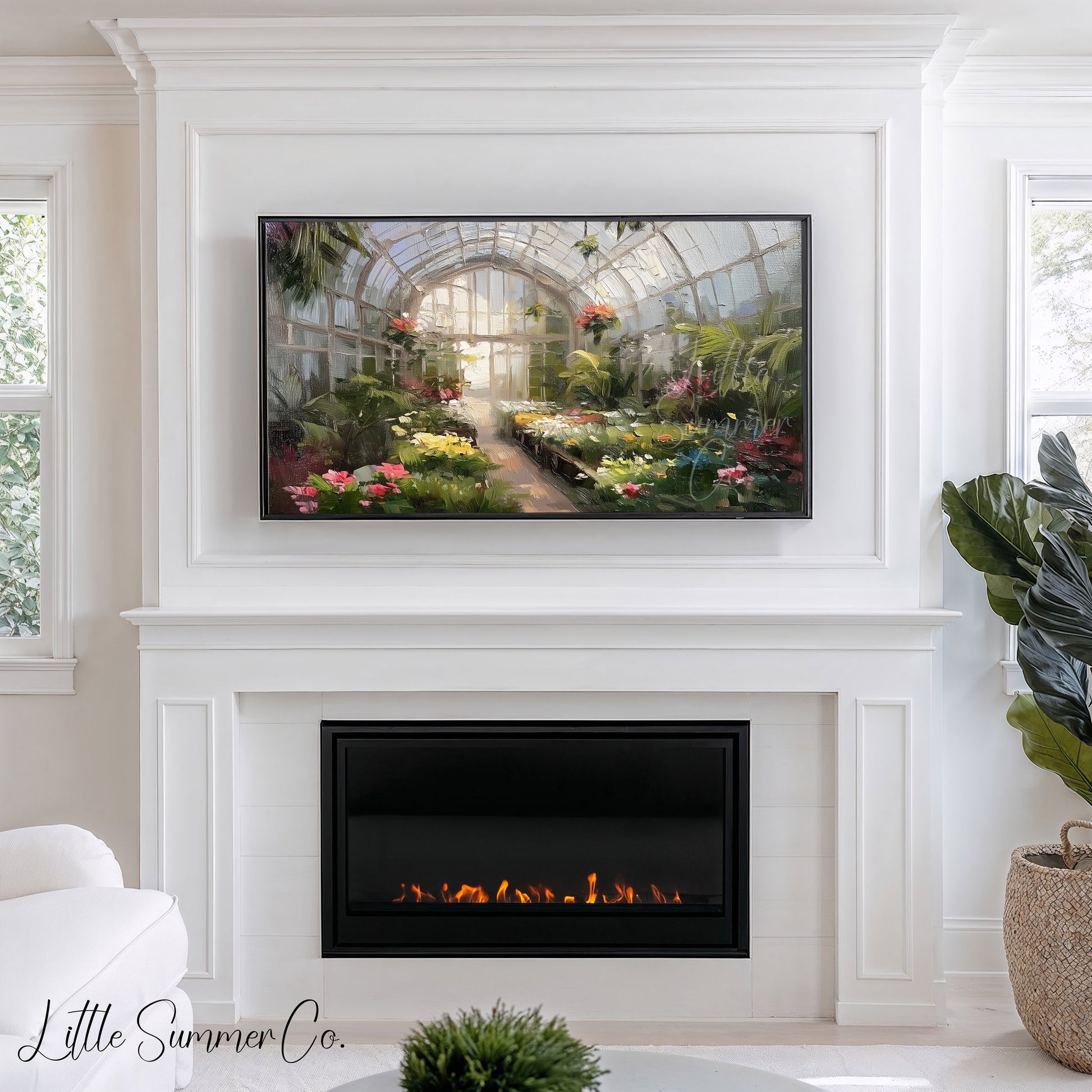 Greenhouse Flowers Frame TV Art displayed on a TV