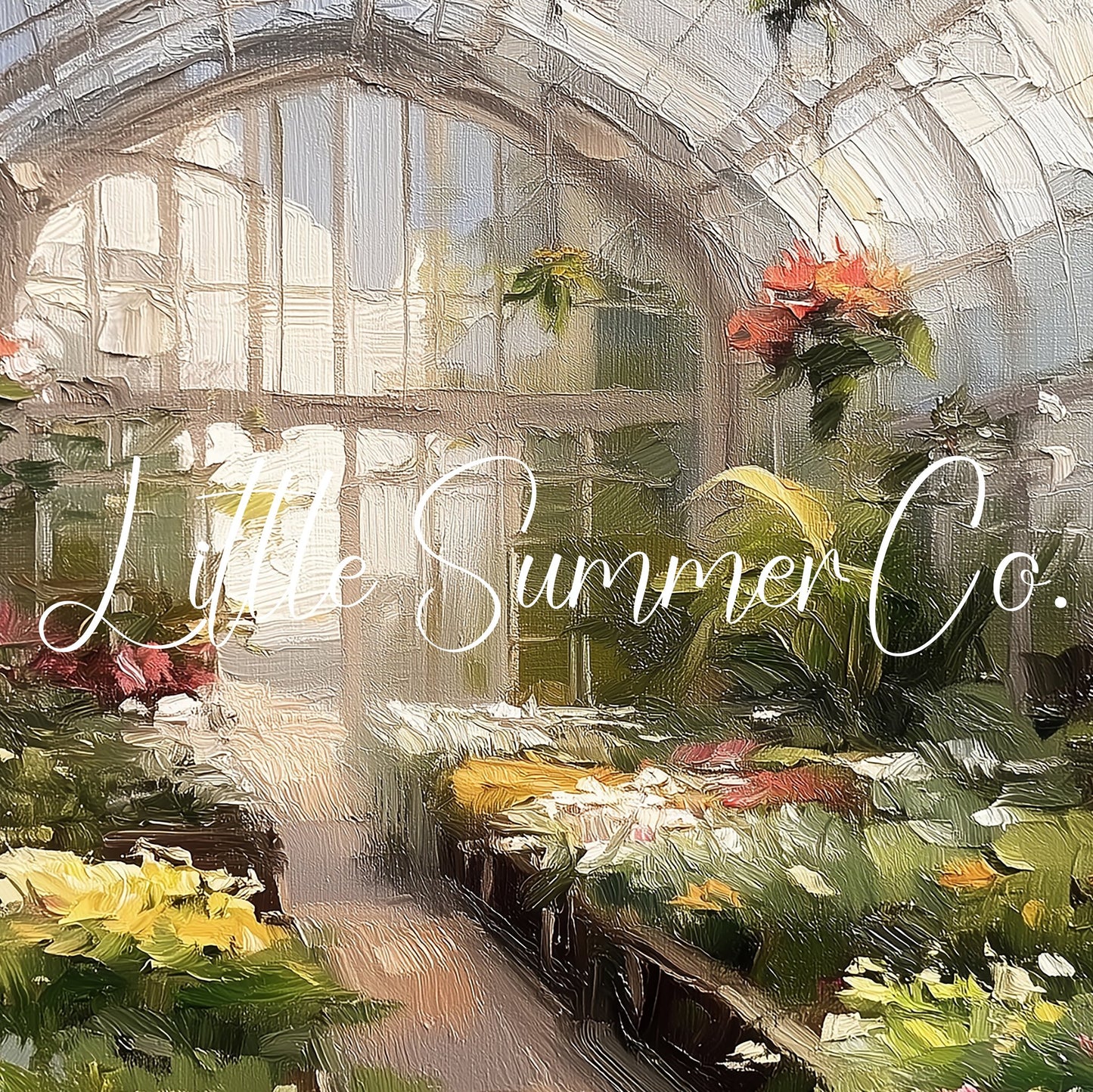Greenhouse Flowers Frame TV Art displayed on a TV