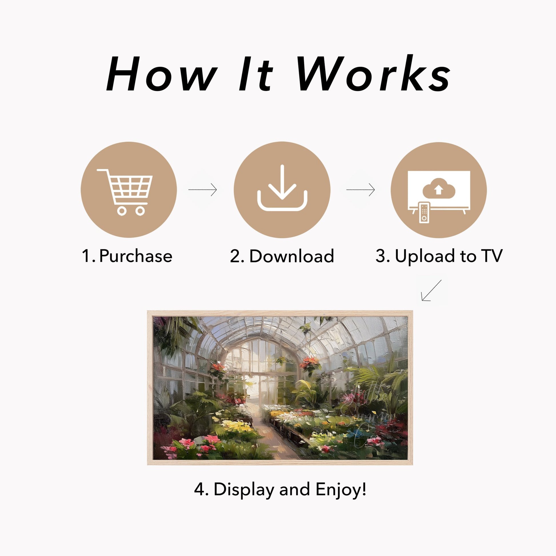 Greenhouse Flowers Frame TV Art displayed on a TV