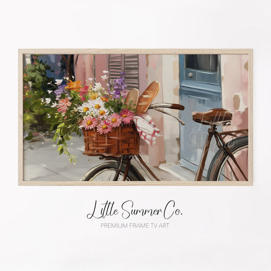 Bicycle with Flower Basket Frame TV Art displayed on a TV