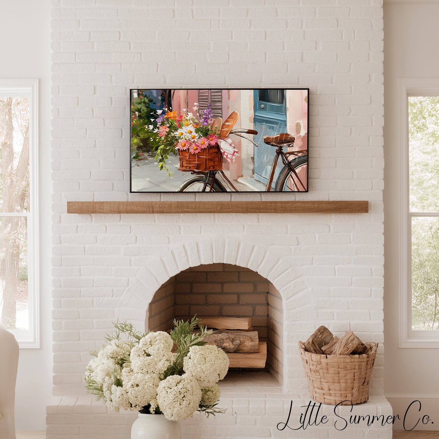 Bicycle with Flower Basket Frame TV Art displayed on a TV