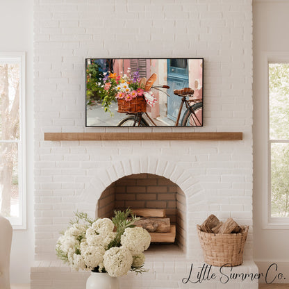 Bicycle with Flower Basket Frame TV Art displayed on a TV