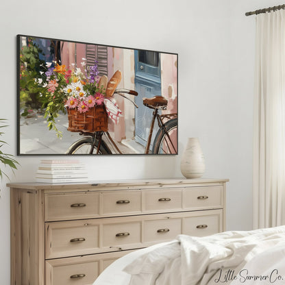 Bicycle with Flower Basket Frame TV Art displayed on a TV