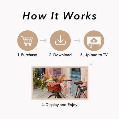 Bicycle with Flower Basket Frame TV Art displayed on a TV