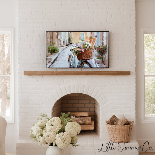 Bicycle in Cobblestone Alley Frame TV Art displayed on a TV