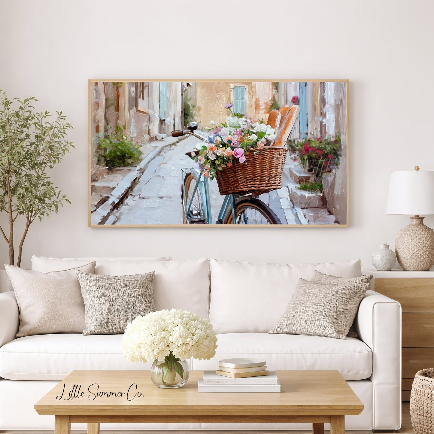Bicycle in Cobblestone Alley Frame TV Art displayed on a TV
