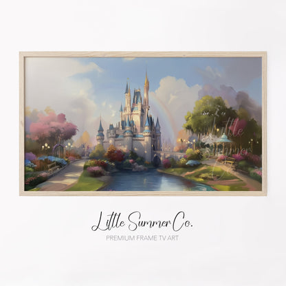 Fairytale Castle with Rainbow Frame TV Art displayed on a TV