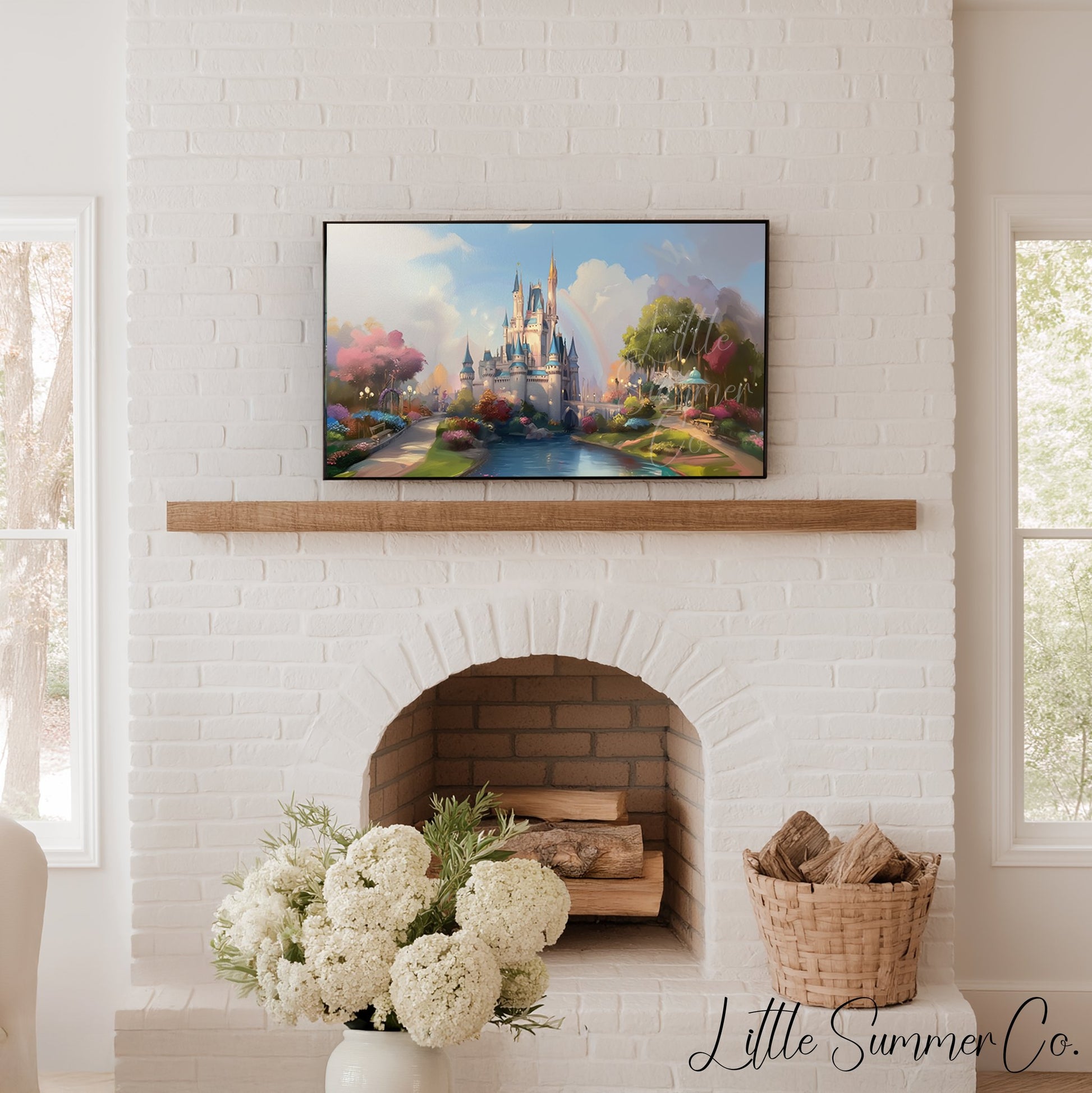 Fairytale Castle with Rainbow Frame TV Art displayed on a TV