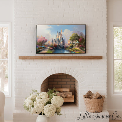 Fairytale Castle with Rainbow Frame TV Art displayed on a TV