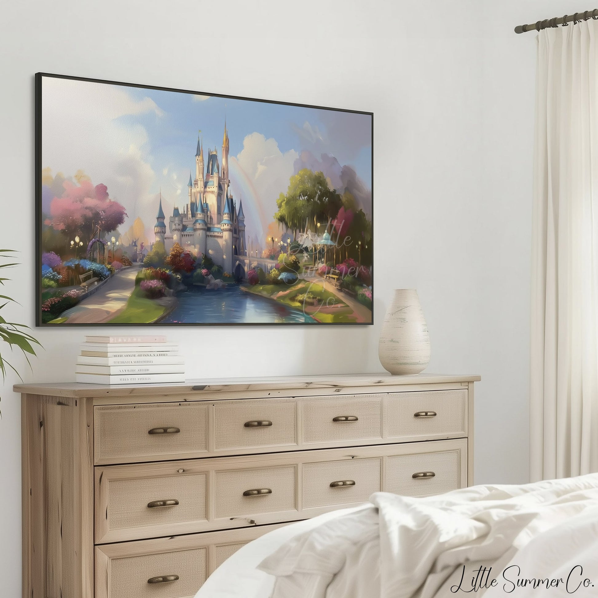 Fairytale Castle with Rainbow Frame TV Art displayed on a TV