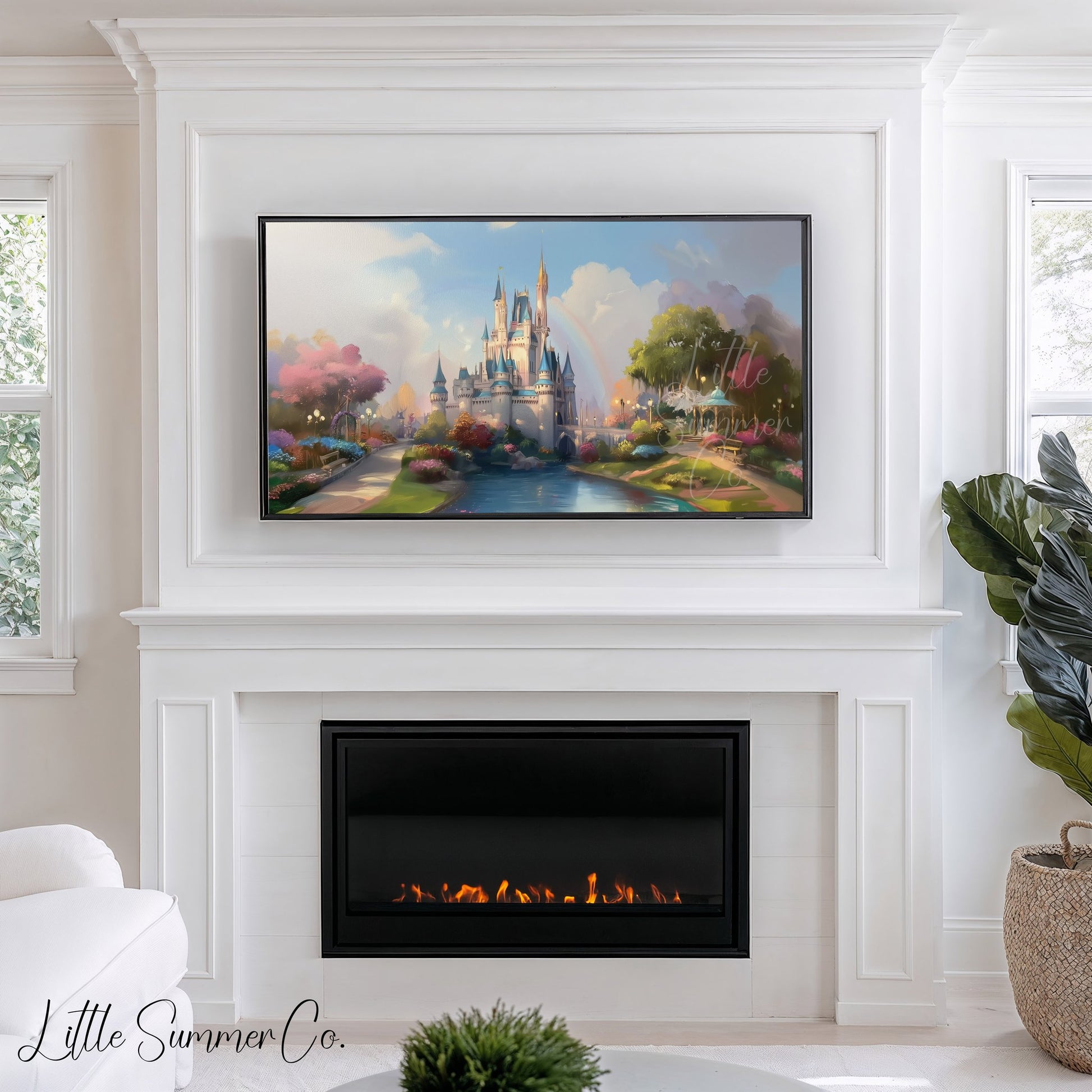 Fairytale Castle with Rainbow Frame TV Art displayed on a TV