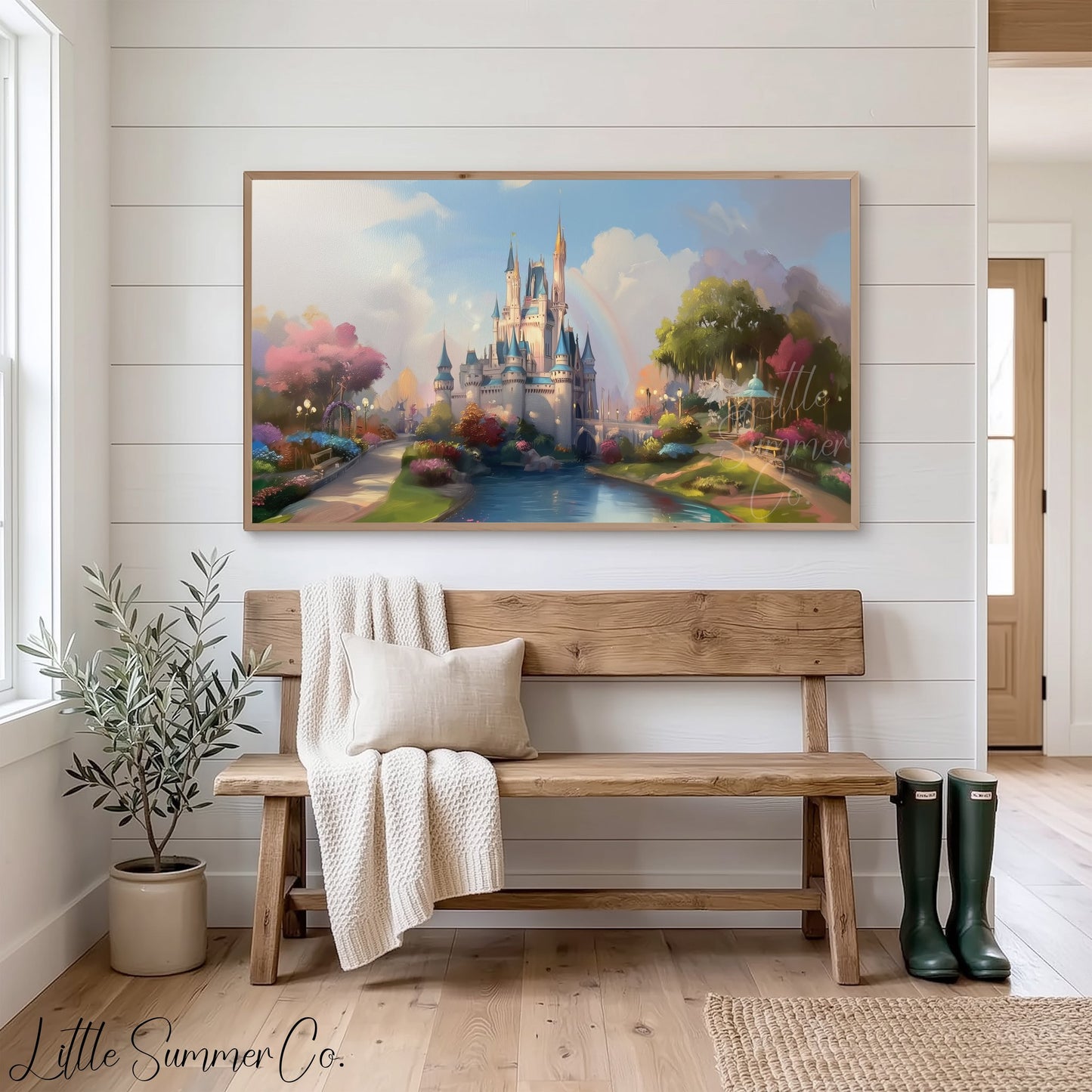 Fairytale Castle with Rainbow Frame TV Art displayed on a TV