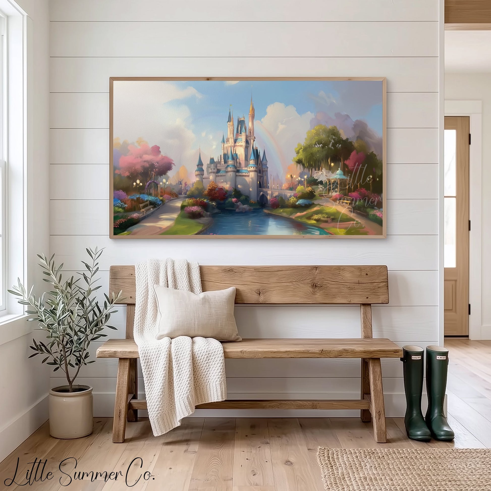 Fairytale Castle with Rainbow Frame TV Art displayed on a TV