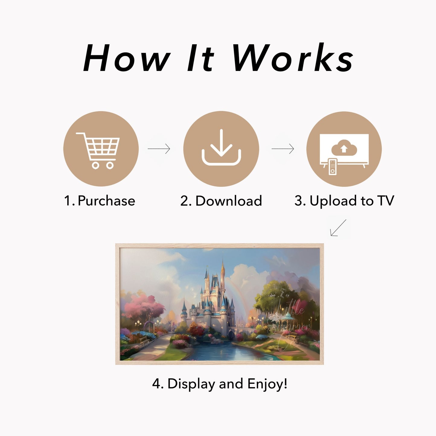 Fairytale Castle with Rainbow Frame TV Art displayed on a TV