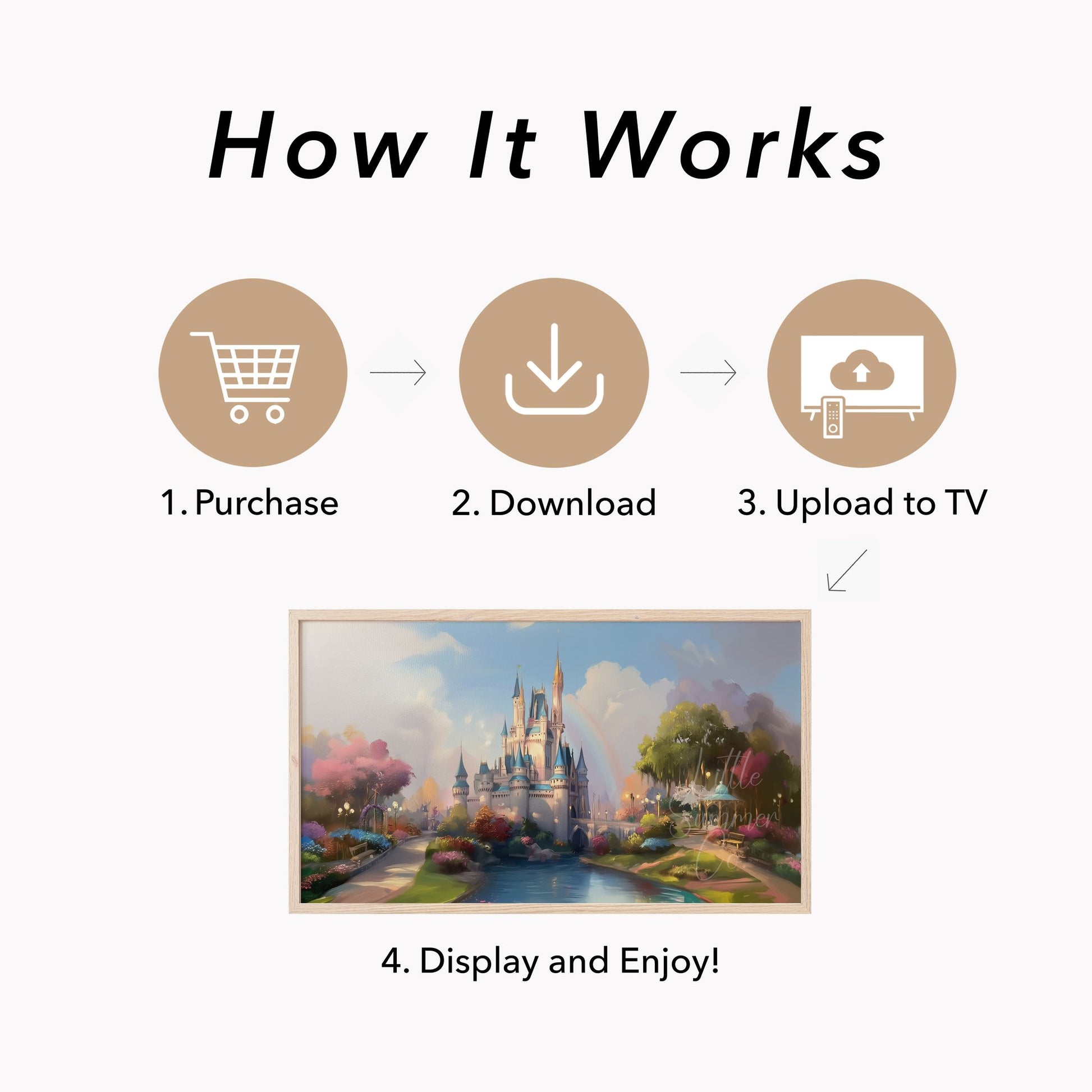 Fairytale Castle with Rainbow Frame TV Art displayed on a TV