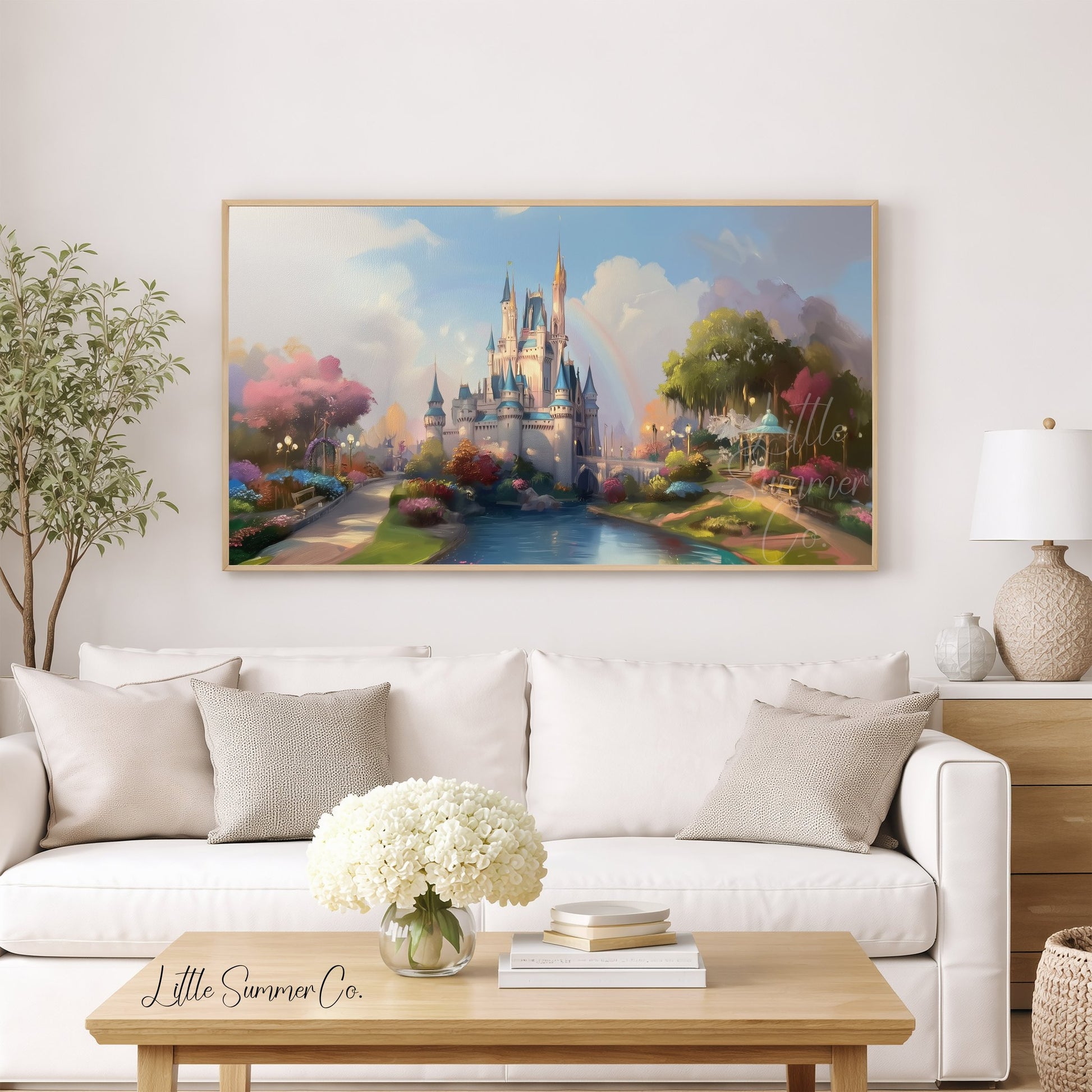 Fairytale Castle with Rainbow Frame TV Art displayed on a TV