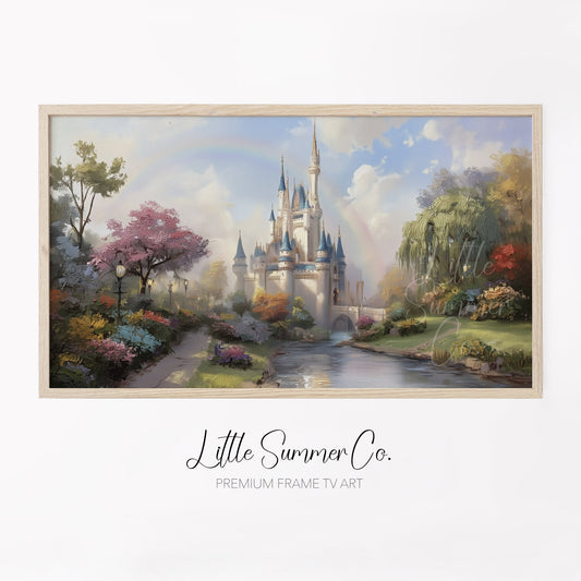 Fairytale Castle by River Frame TV Art displayed on a TV