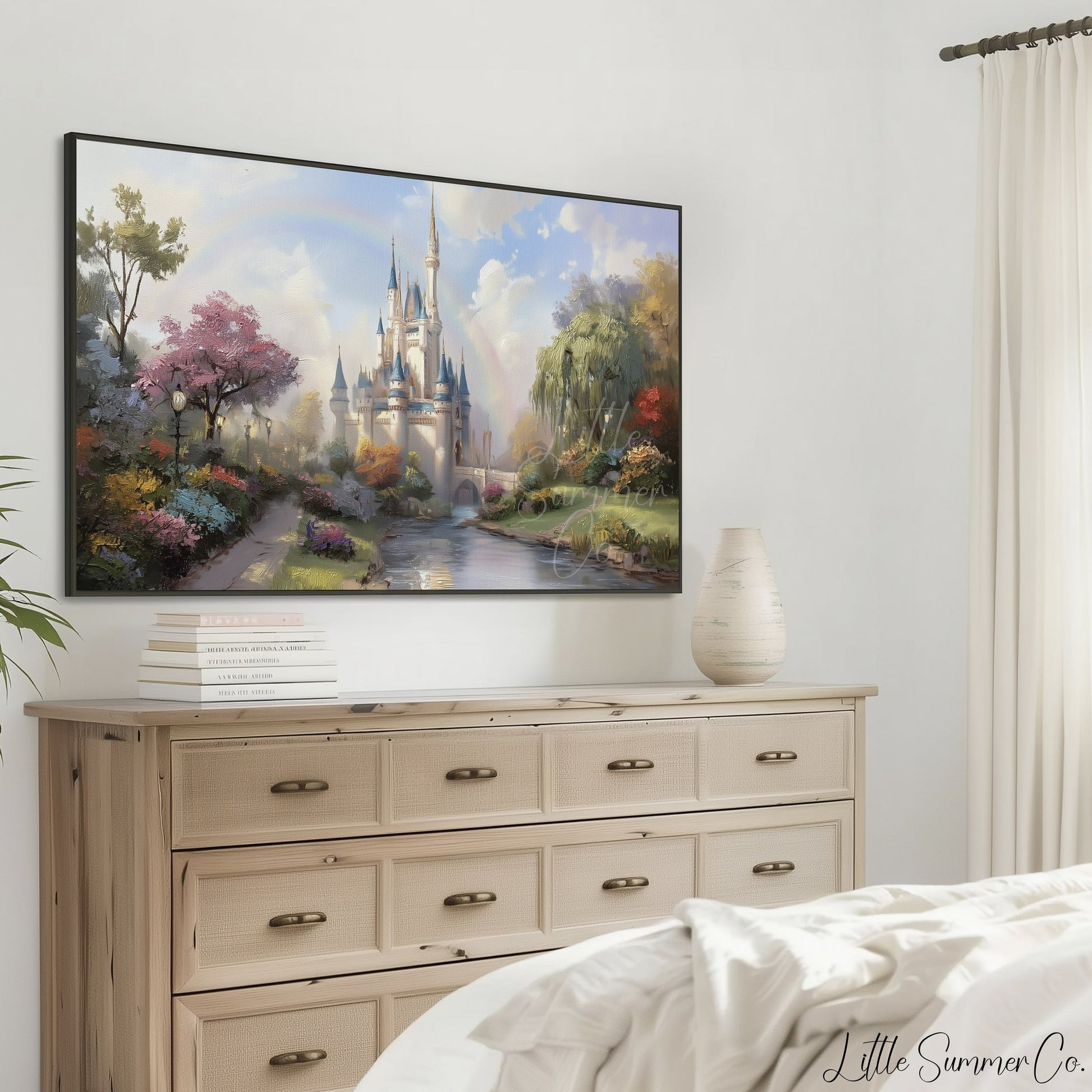 Fairytale Castle by River Frame TV Art displayed on a TV