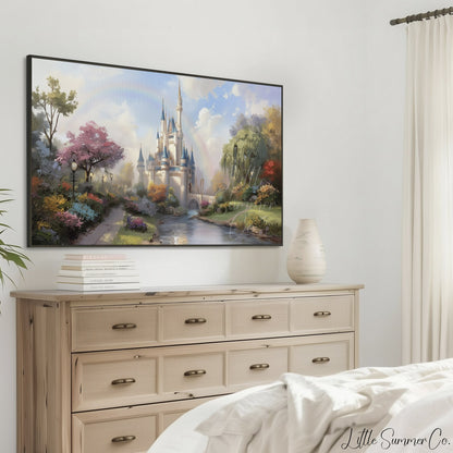 Fairytale Castle by River Frame TV Art displayed on a TV